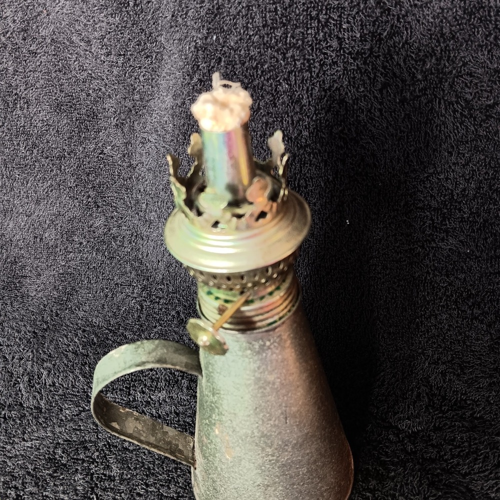 Small Silver Aluminum Oil Lamp with Glass Cone Shape with Handle NB - Picture 6 of 9